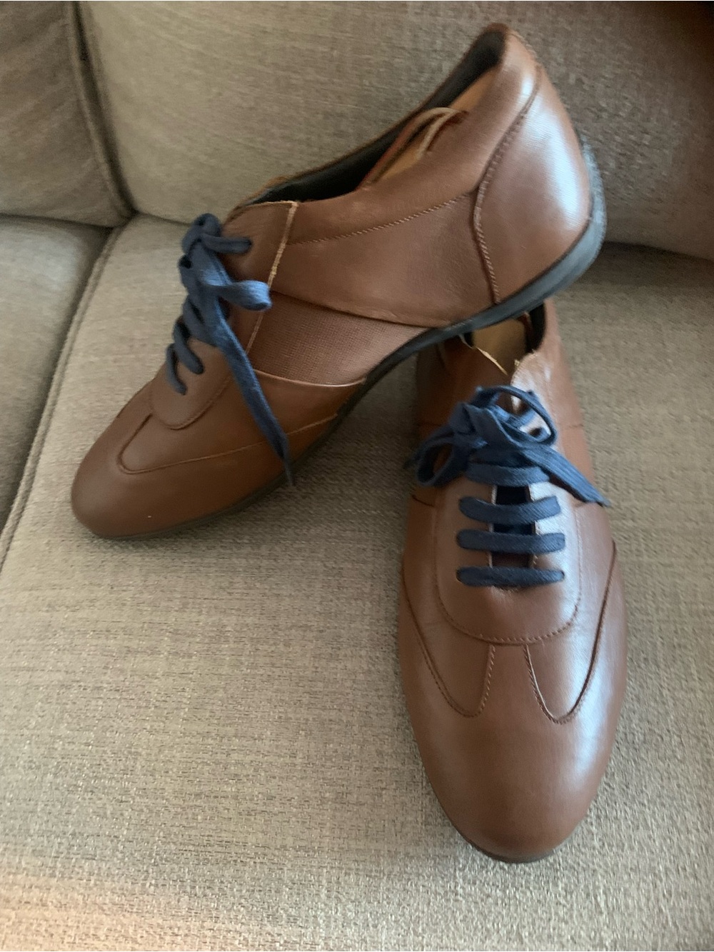 Carlos Brown Leather Oxfords with Navy Laces